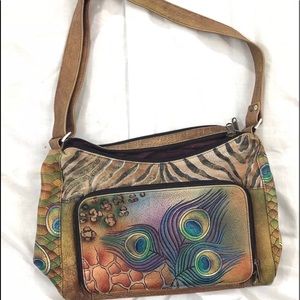Anuschka Geniune Peacock Safari Hand Painted Purse